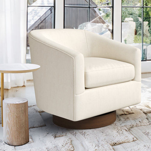 Latitude Run® Forno Upholstered Swivel Barrel Chair with Wood Base